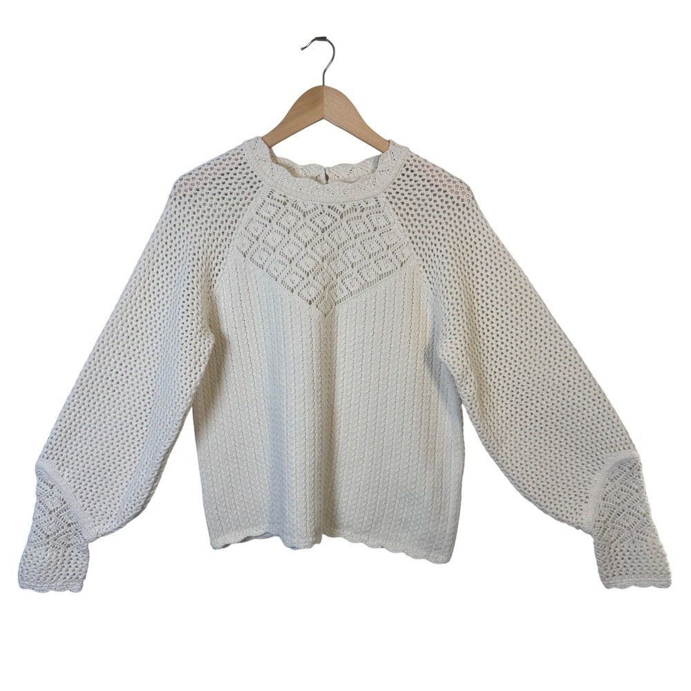 Sam Edelman Sweater‎ Medium Creamy White Crochet Texture Knit Romantic
